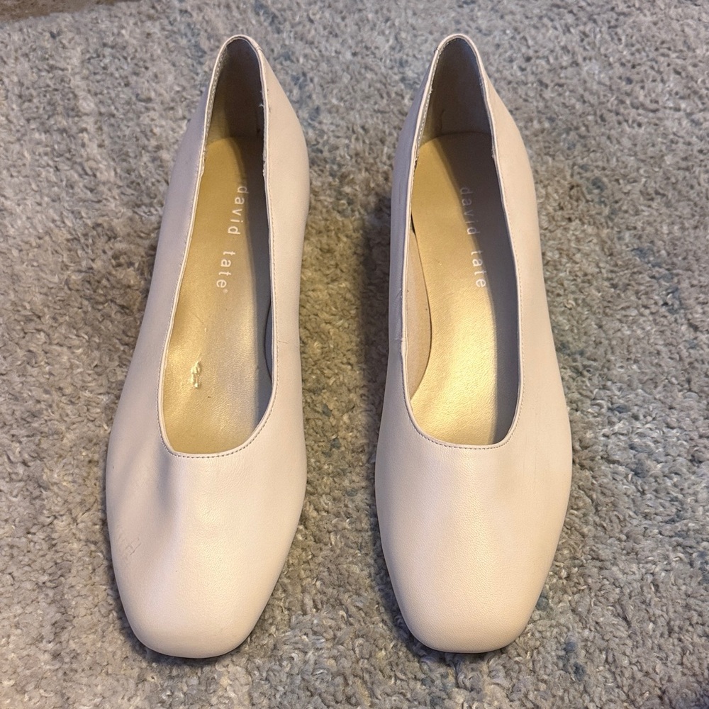 David Tate Blush Leather Low Block Heel Flats